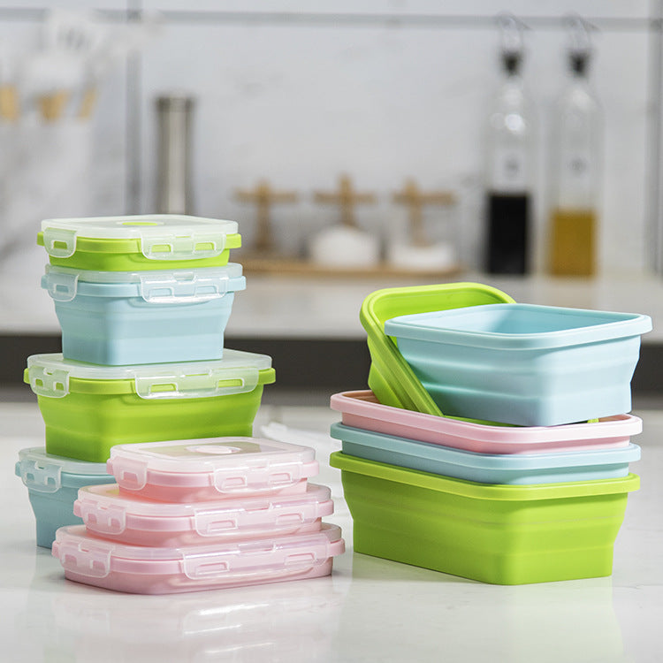 Boîte repas silicone carrée pliable - coloris Bleu - PLISSÉ