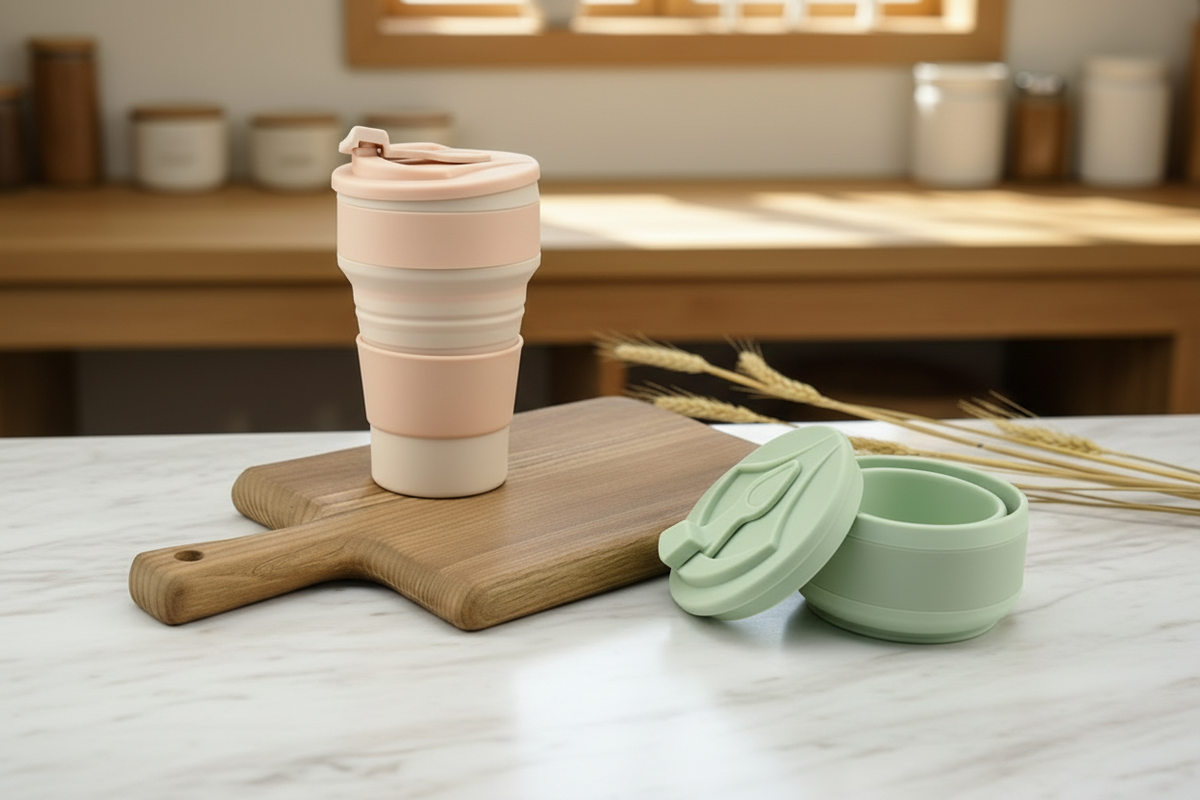 Mug pliable silicone café nomade - vue de face - PLISSÉ