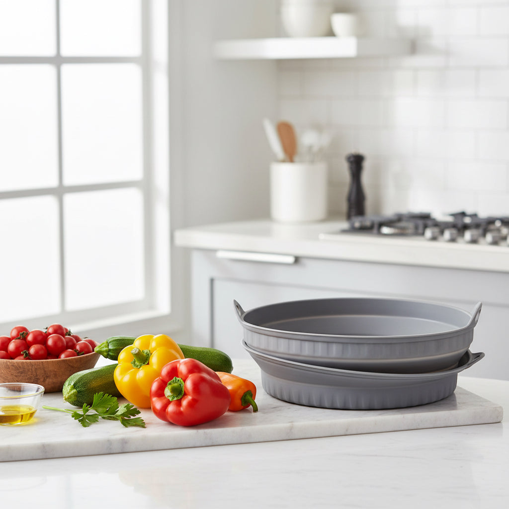 Moules silicone friteuse à air pliables - coloris Gris (rond) - PLISSÉ