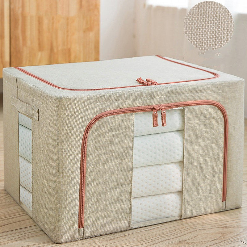 Boîte de rangement renforcée coton lin - coloris Beige - PLISSÉ