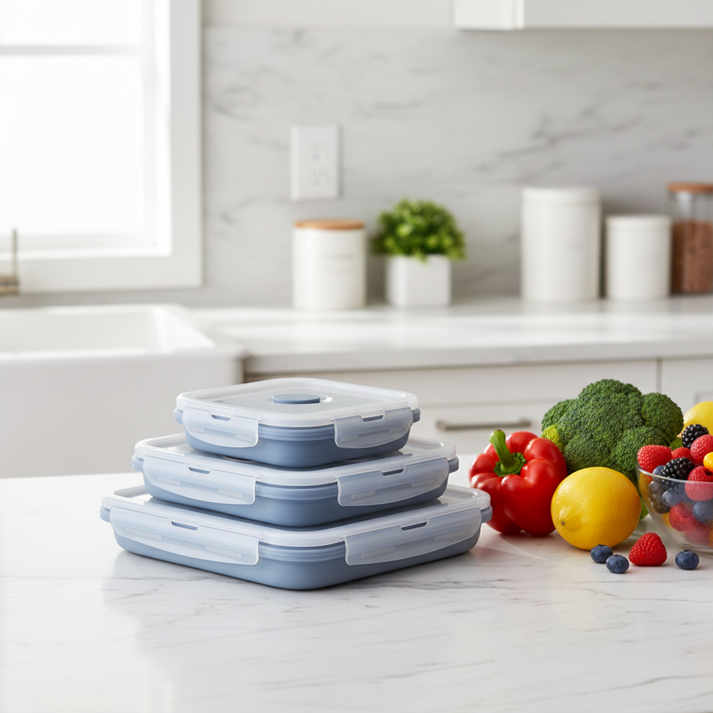 Bol repas silicone pliable - vue de trois quarts - PLISSÉ