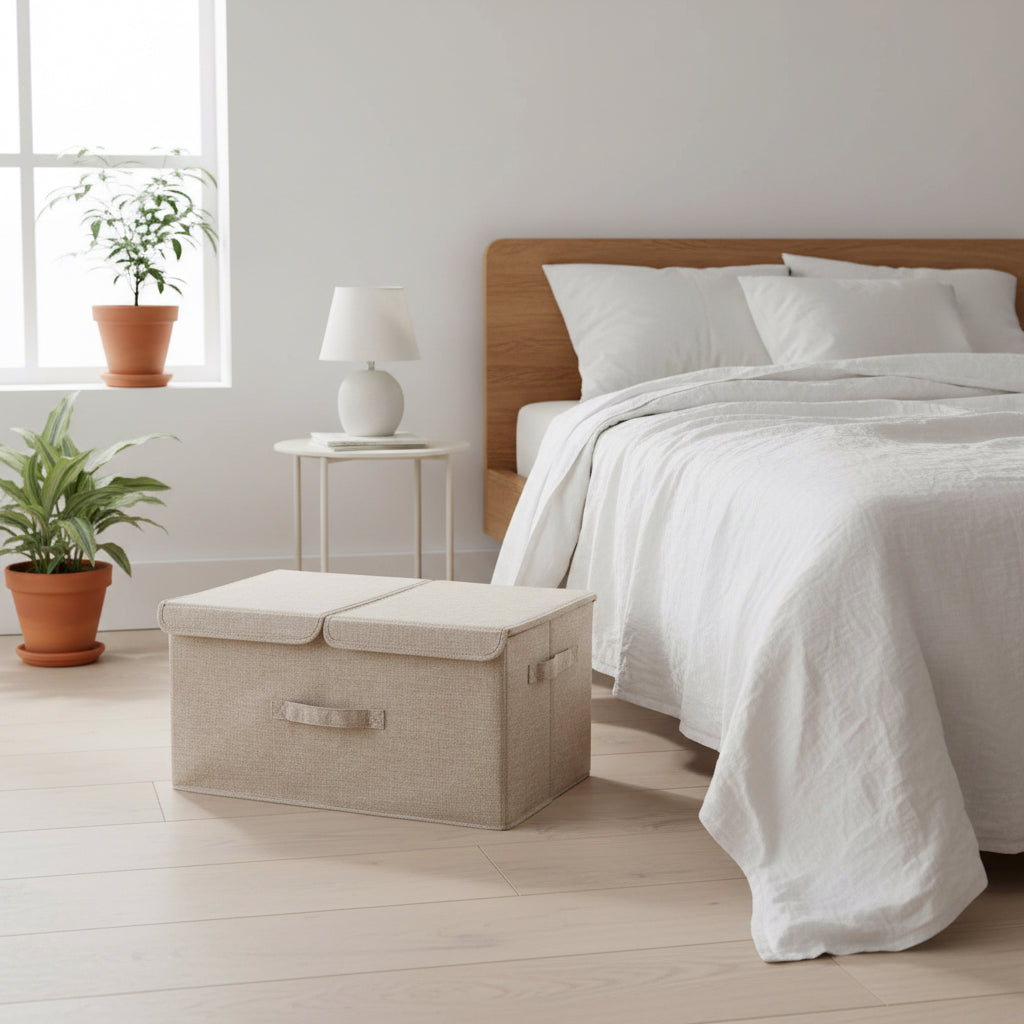 Boîte de rangement pliable coton lin - coloris Beige - PLISSÉ
