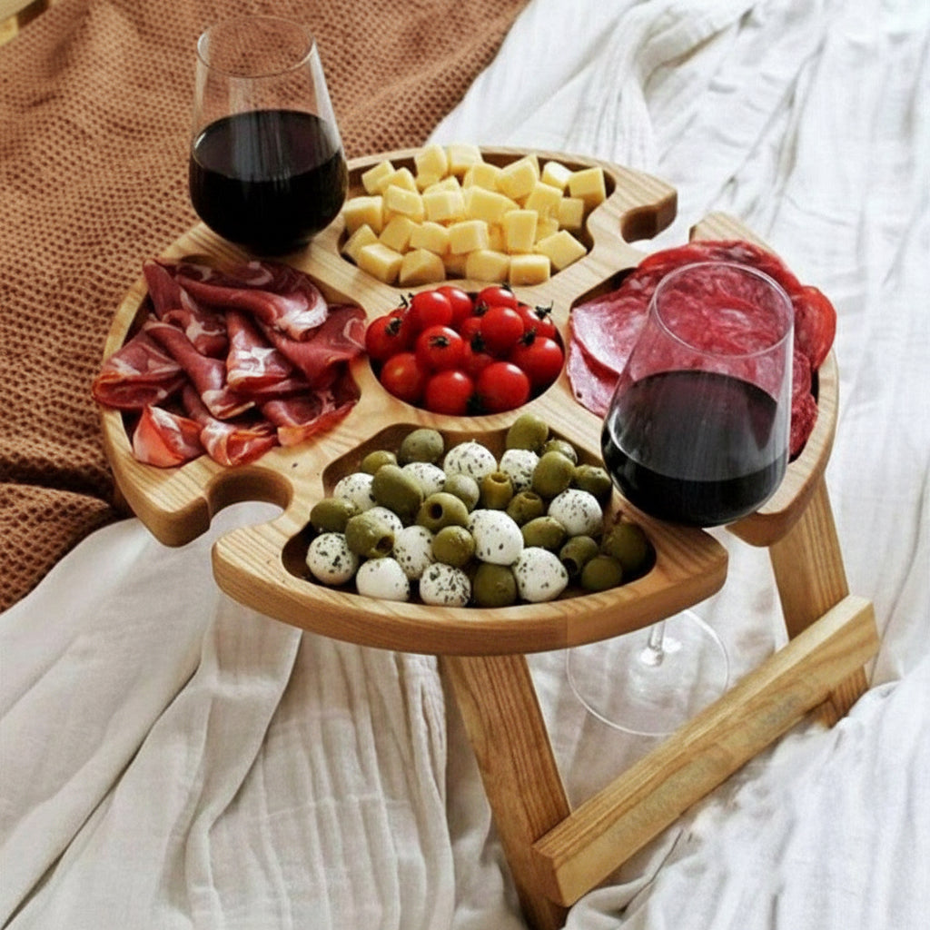 Table pique-nique bois porte-verres vin - vue de face - PLISSÉ