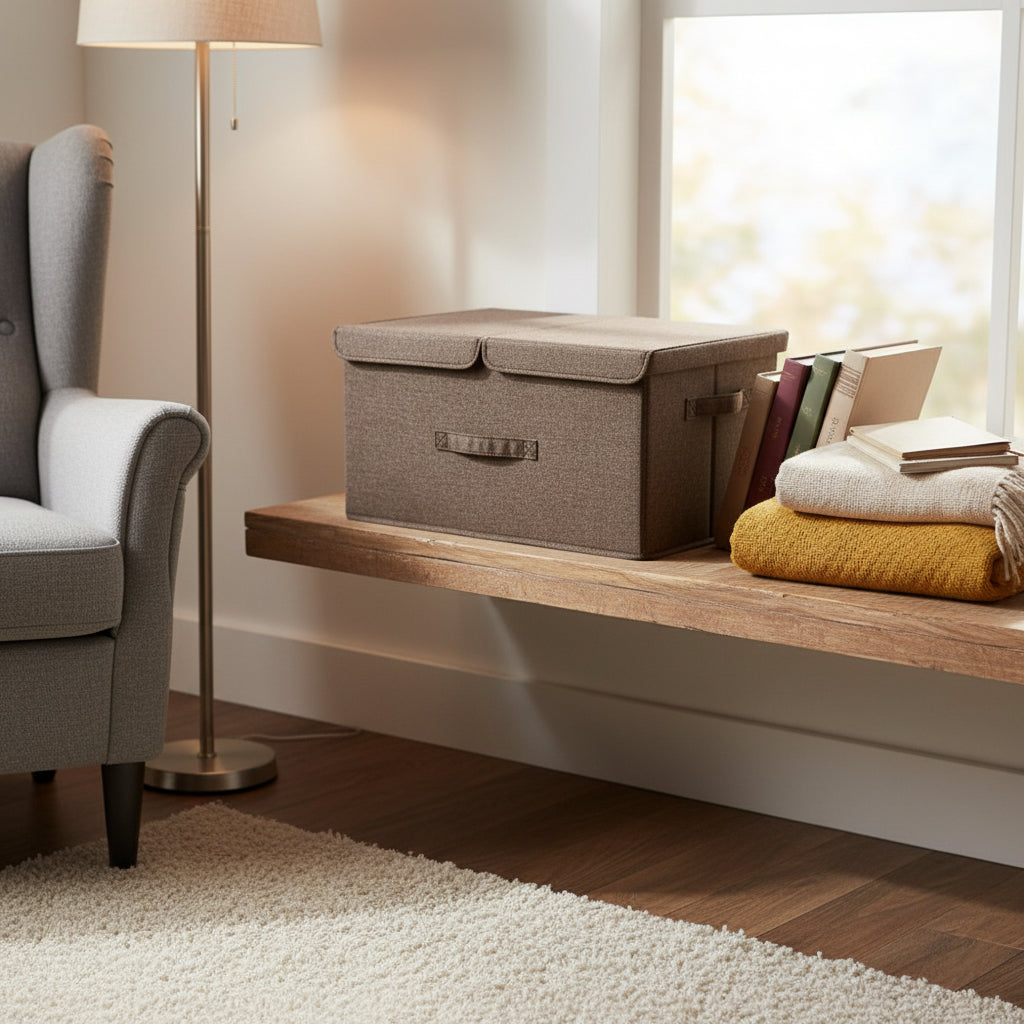 Boîte de rangement pliable coton lin - coloris Marron - PLISSÉ