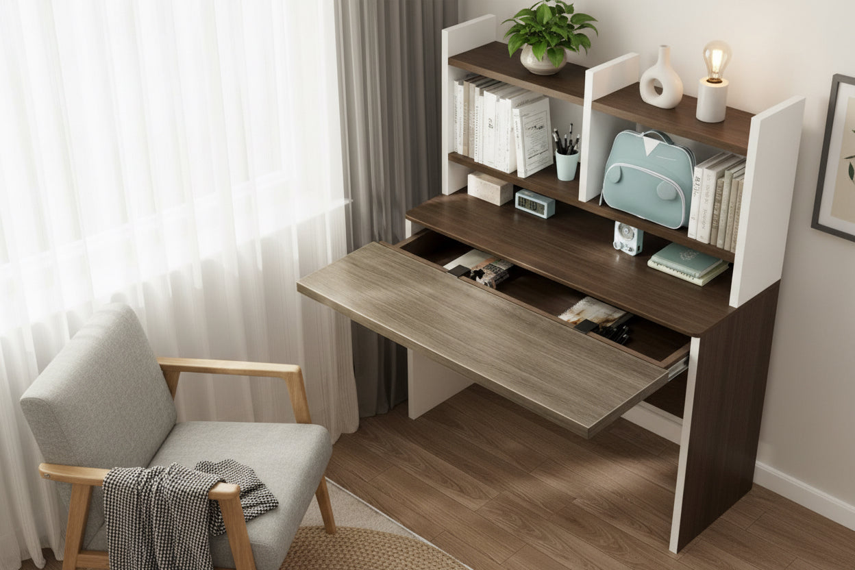 Rallonge de bureau pliable avec tiroir - coloris Gris - PLISSÉ