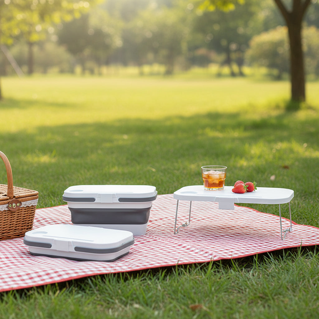 Panier pique-nique camping pliable - coloris Blanc - PLISSÉ