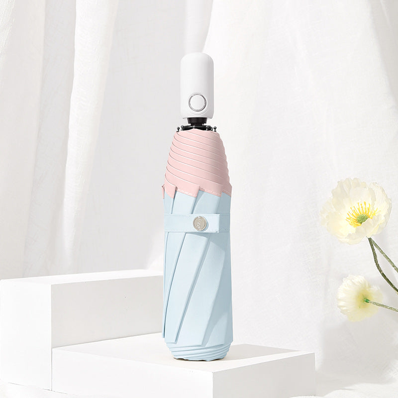 Ombrelle pliable automatique UV - coloris Vert et rose - PLISSÉ