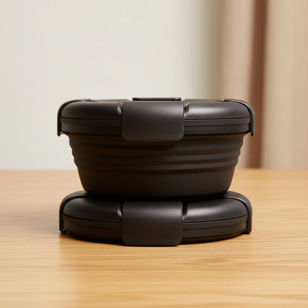 Boîte de conservation télescopique silicone LFGB - coloris Noir - PLISSÉ