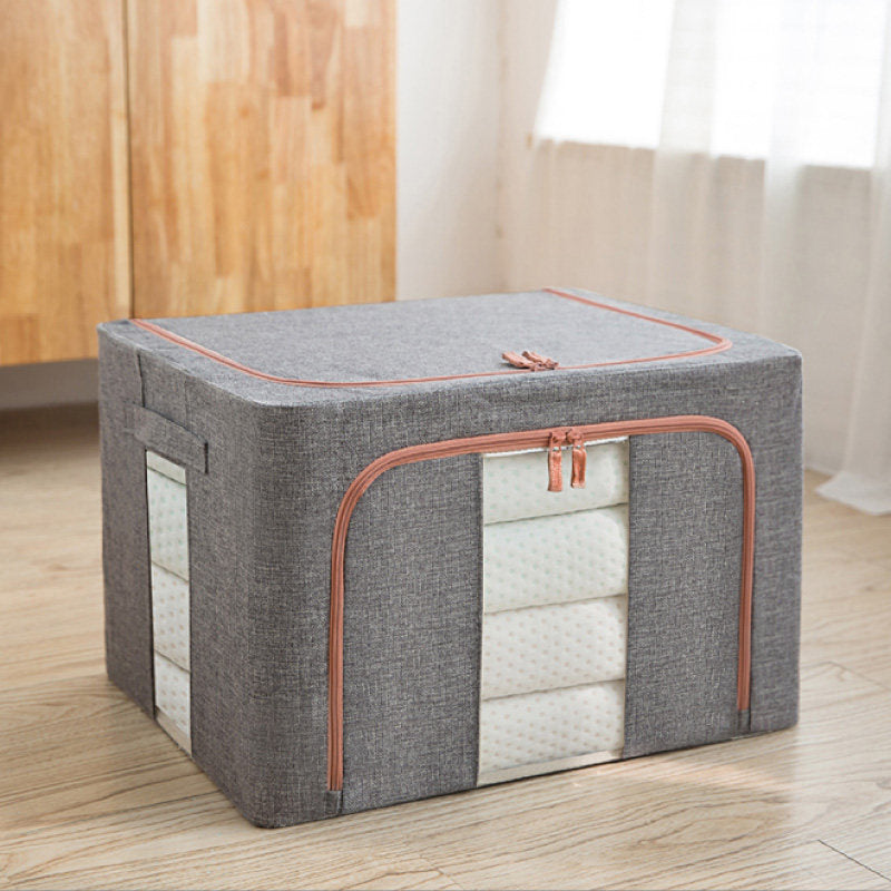 Boîte de rangement renforcée coton lin - coloris Gris - PLISSÉ