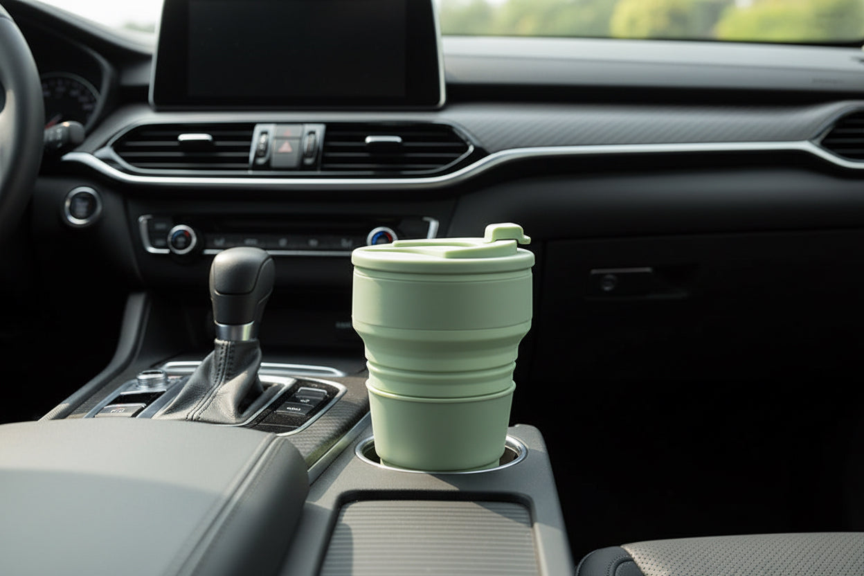 Mug pliable silicone café nomade - coloris Vert - PLISSÉ