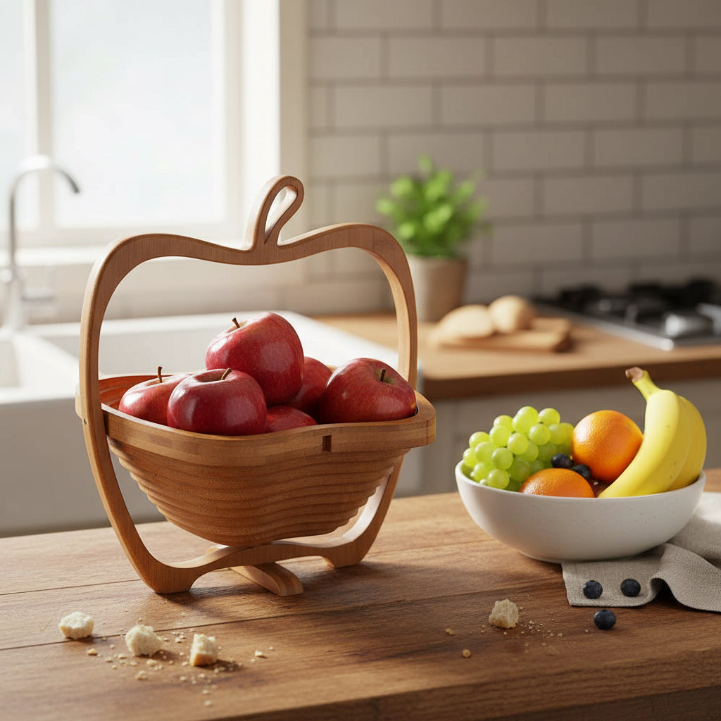 Corbeille à fruits pliable en bambou - vue de face - PLISSÉ