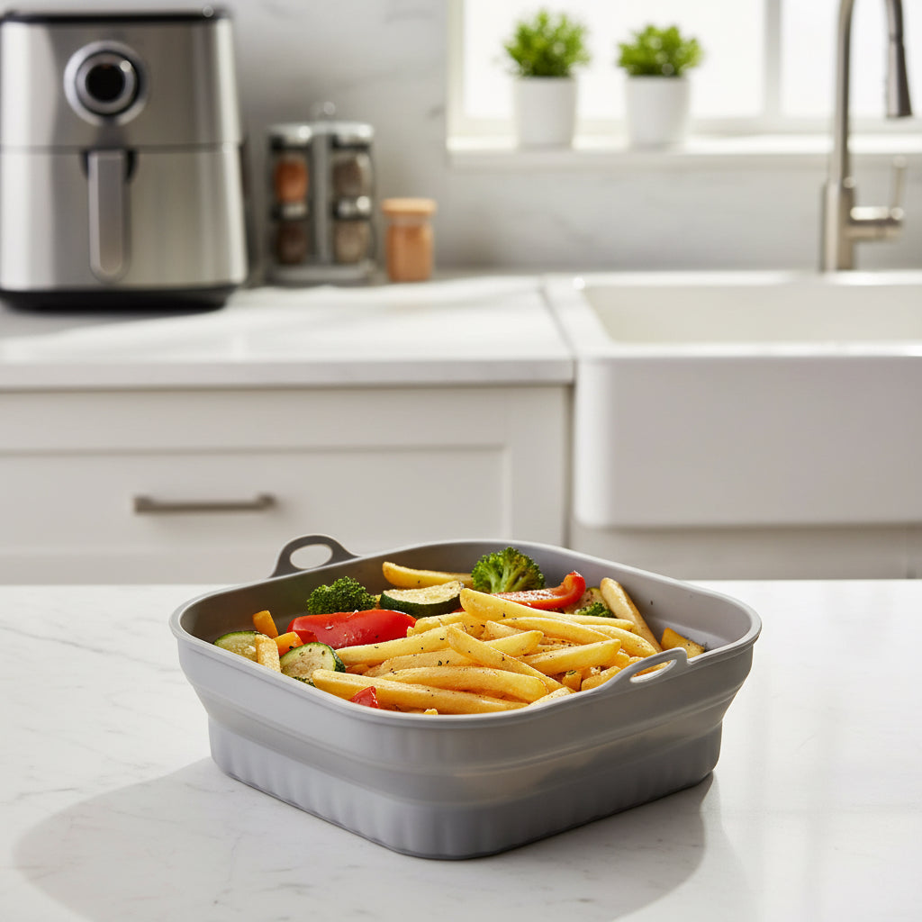 Moules silicone friteuse à air pliables - coloris Gris (carré) - PLISSÉ