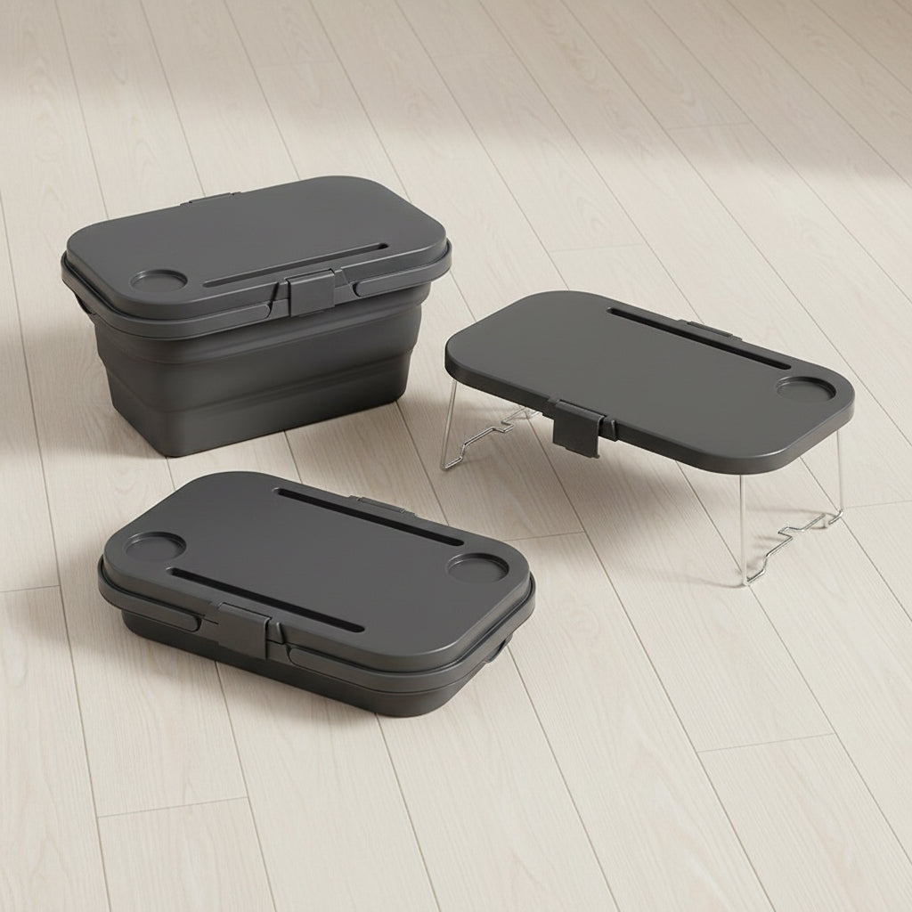 Panier pique-nique camping pliable - coloris Gris - PLISSÉ