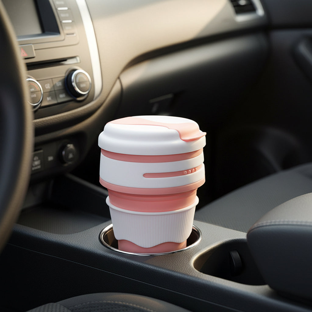 Gourde pliable silicone format voyage - coloris Rose - PLISSÉ
