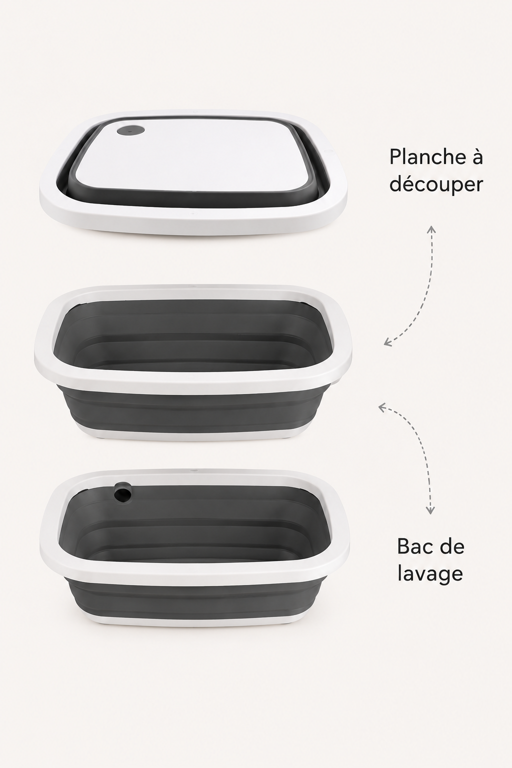 Planche à découper pliable + bac lavage - vue de profil - PLISSÉ