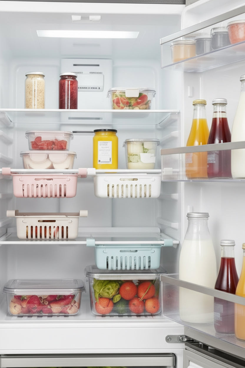 Organiseur de frigo extensible pliable - coloris Abricot - PLISSÉ