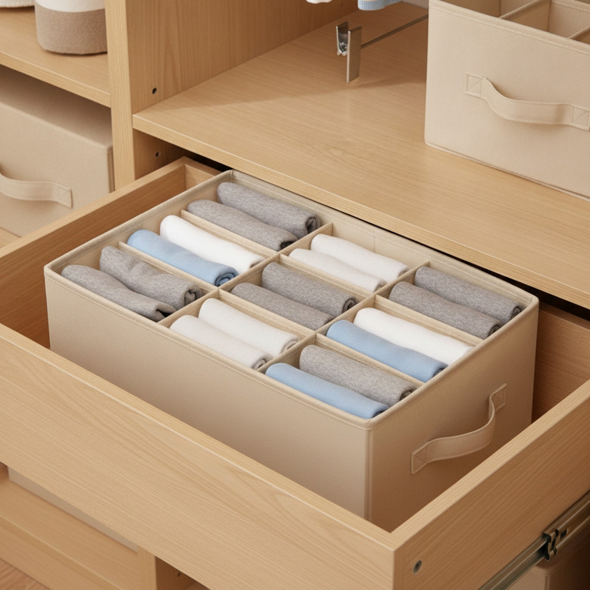 Organiseur tiroir pliable vêtements - vue de face - PLISSÉ