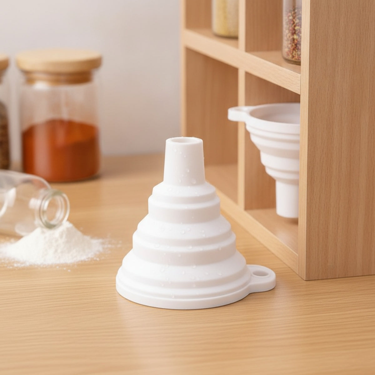 Entonnoir silicone télescopique pliable - coloris Blanc - PLISSÉ