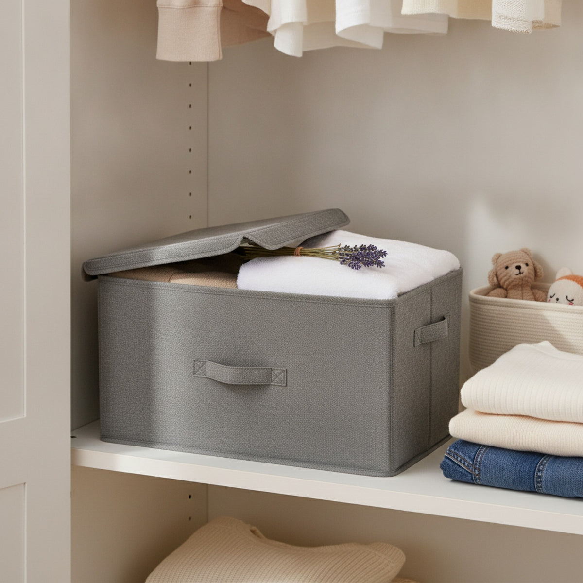 Boite de rangement pliable en coton et lin — format compact - PLISSÉ