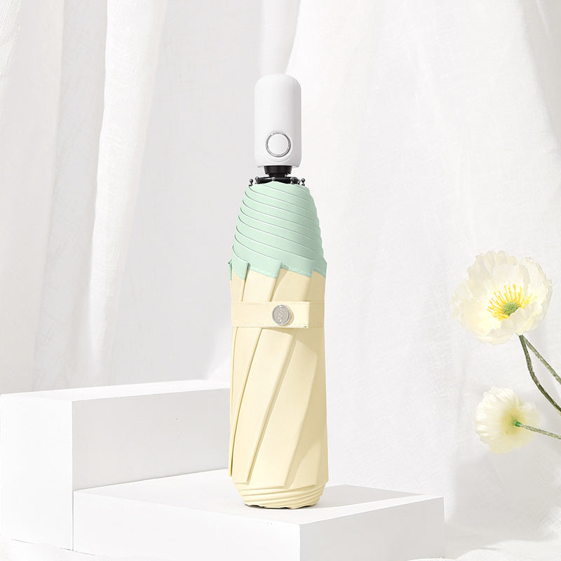 Ombrelle pliable automatique UV - coloris Jaune et vert - PLISSÉ