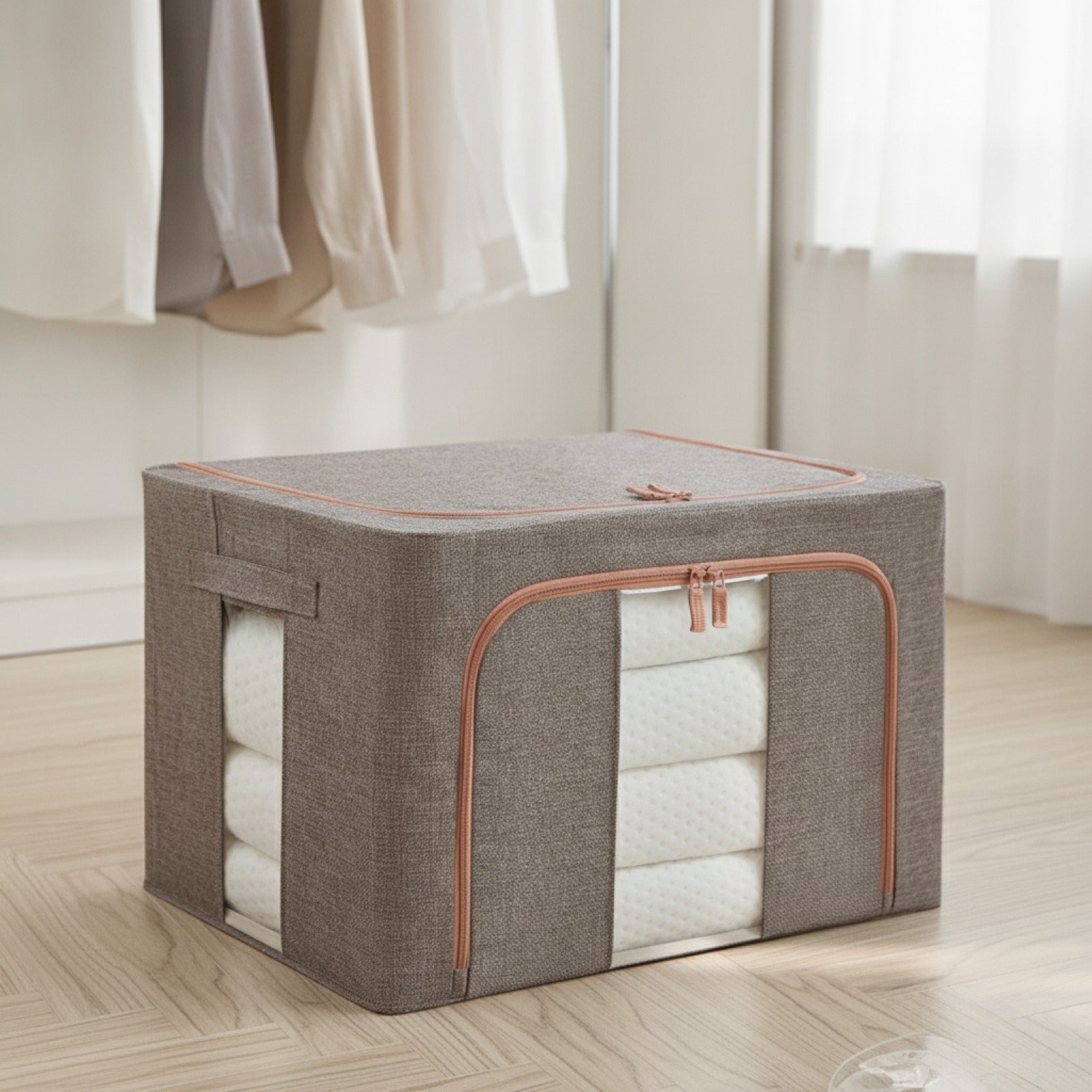 Boîte de rangement renforcée coton lin - vue de face - PLISSÉ