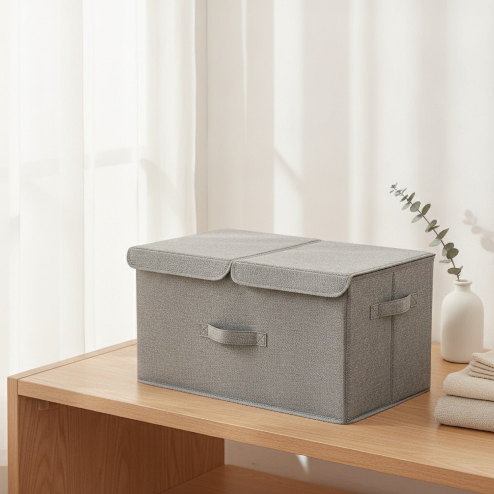 Boîte de rangement pliable coton lin - vue de face - PLISSÉ