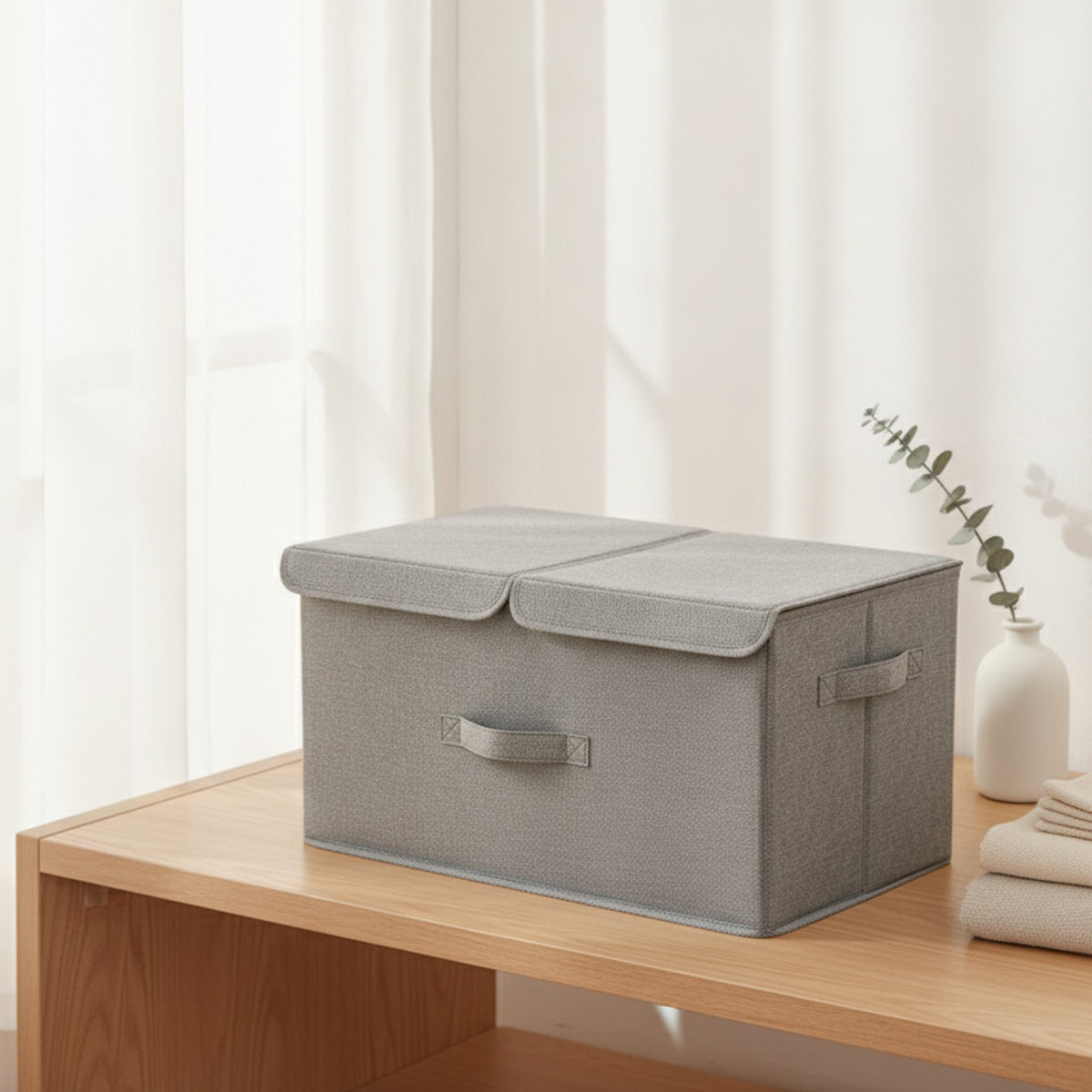 Boîte de rangement pliable coton lin - vue de face - PLISSÉ