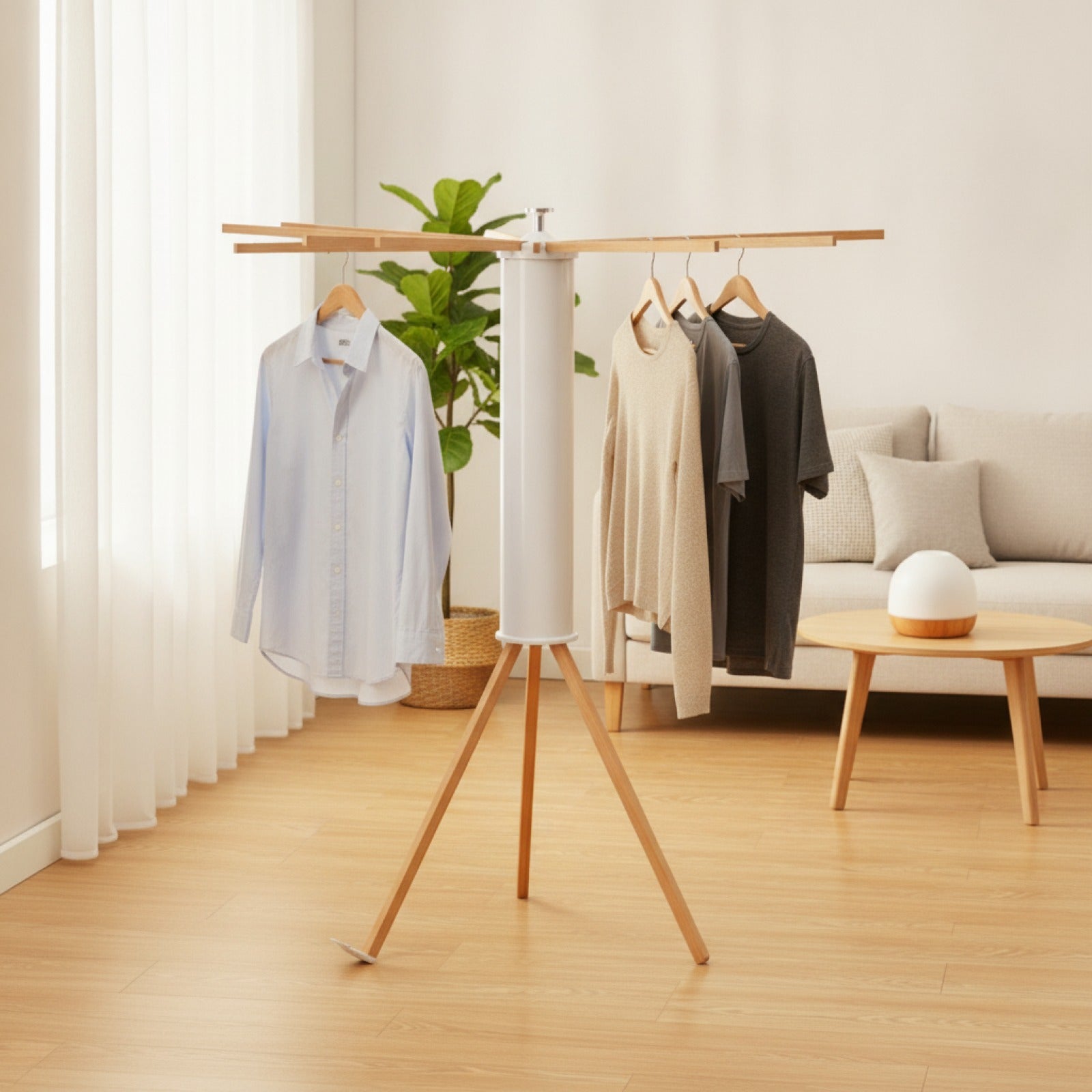 Portant vêtements pliable sans perçage - vue de trois quarts - PLISSÉ