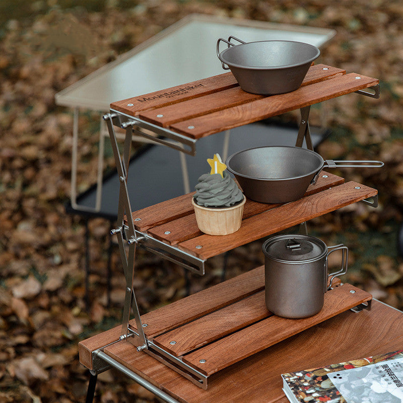 Table étagère camping pliable 3 niveaux - vue de face - PLISSÉ