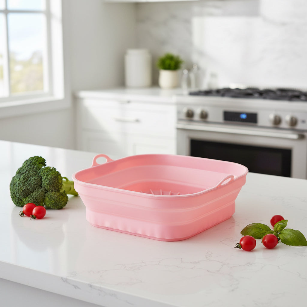 Moules silicone friteuse à air pliables - coloris Rose (carré) - PLISSÉ