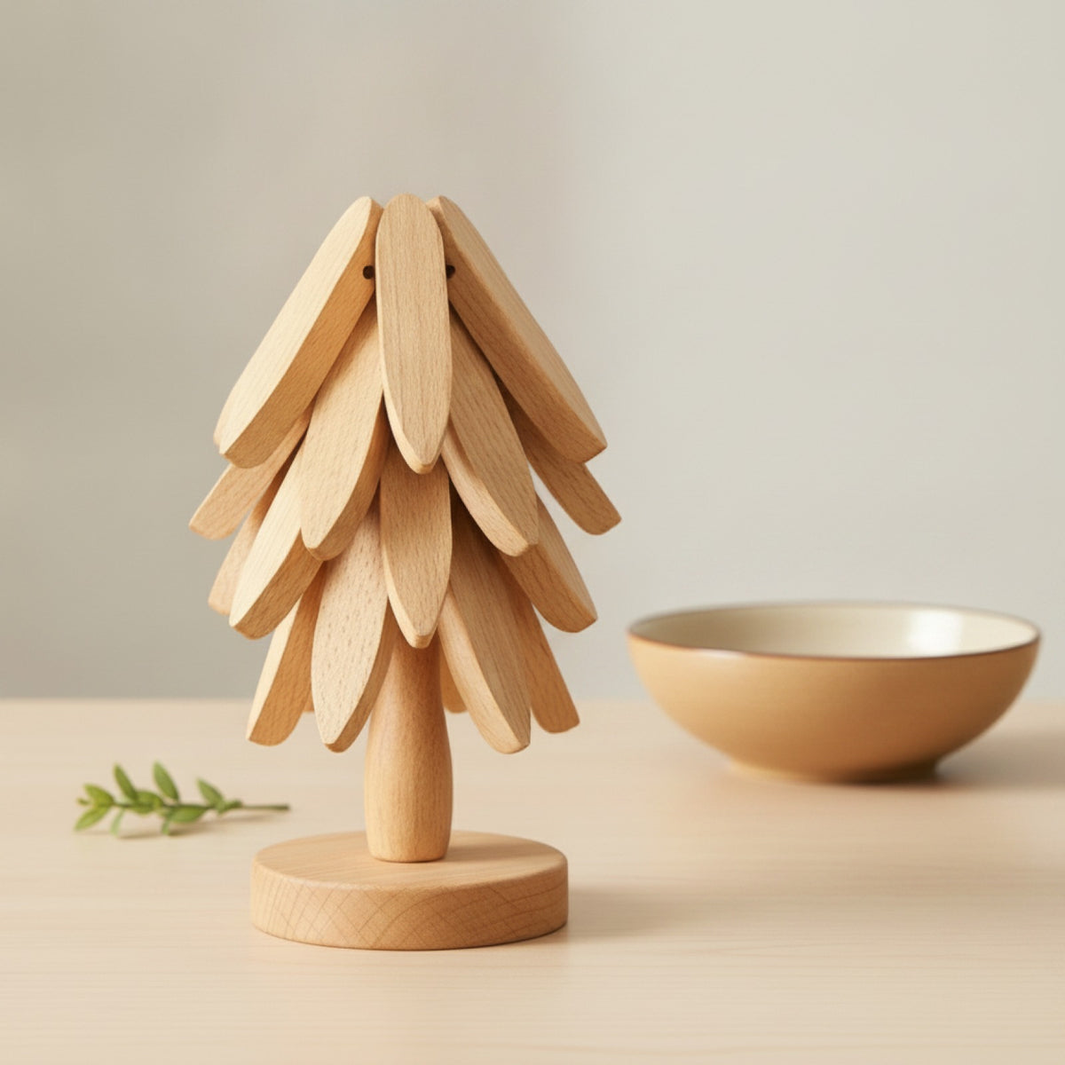 Dessous-de-plat bois massif motif arbre - coloris Bois clair - PLISSÉ