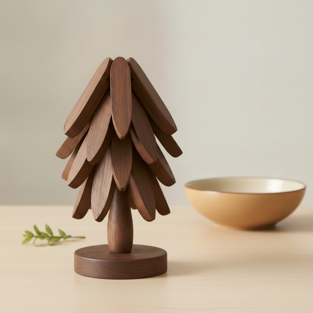 Dessous-de-plat bois massif motif arbre - vue de face - PLISSÉ