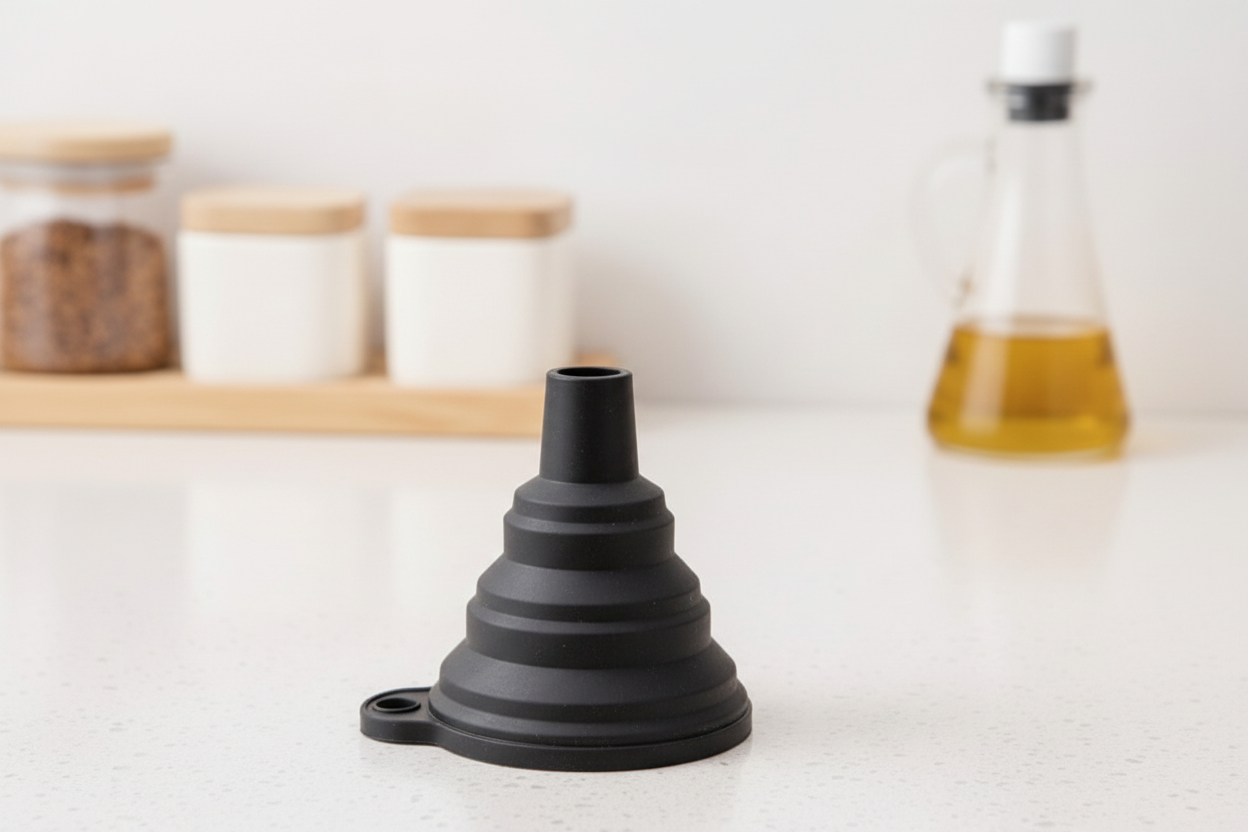 Entonnoir silicone télescopique pliable - coloris Noir - PLISSÉ