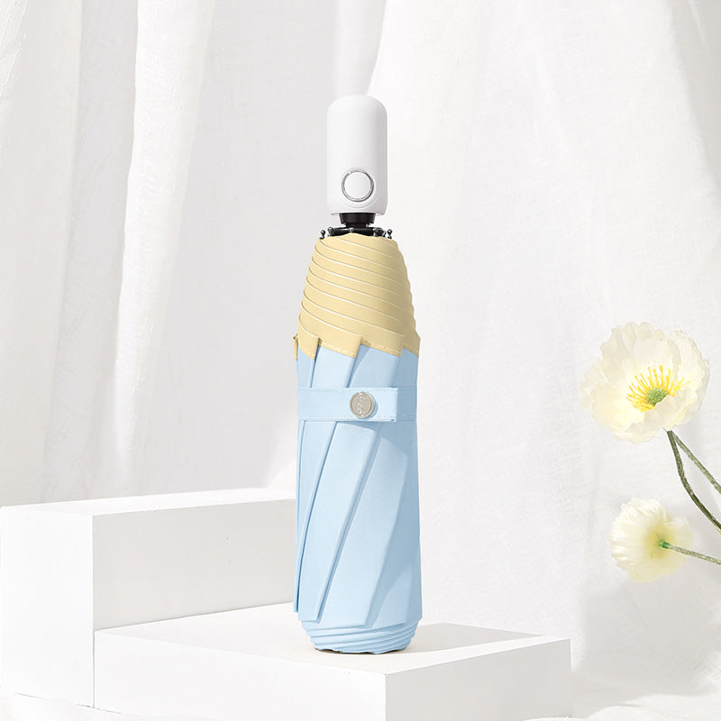 Ombrelle pliable automatique UV - coloris Bleu et jaune - PLISSÉ