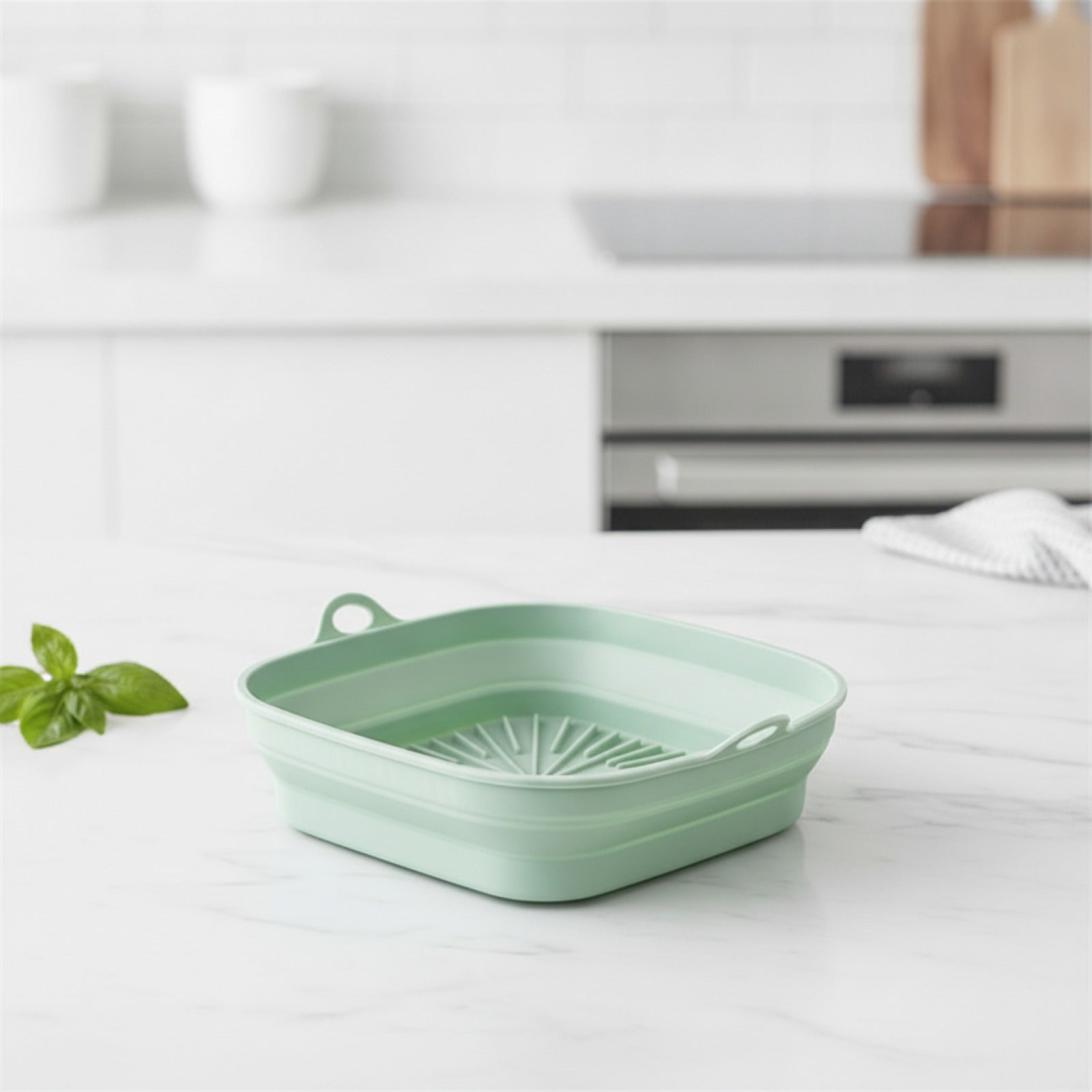 Moules silicone friteuse à air pliables - coloris Vert (carré) - PLISSÉ
