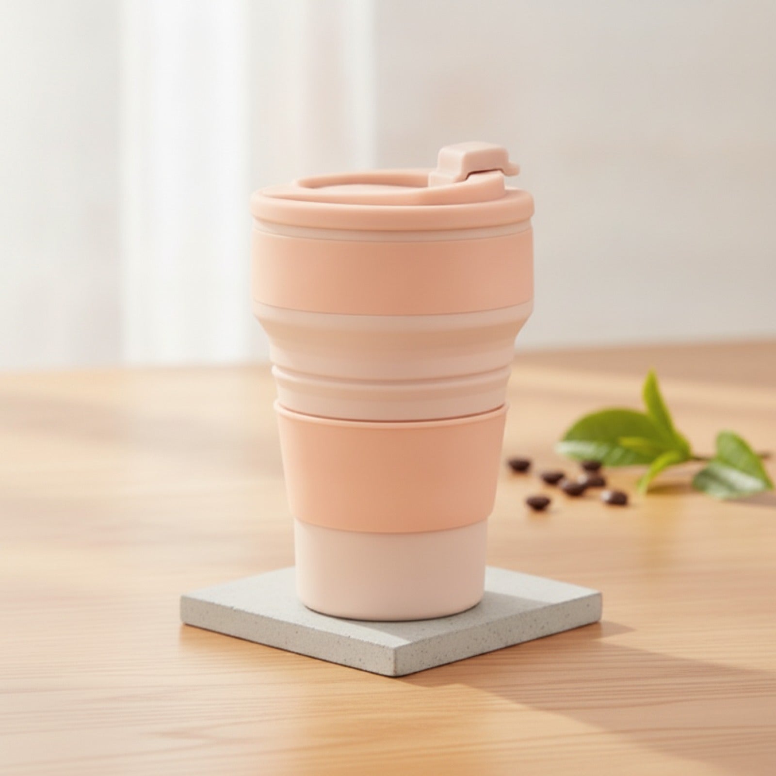 Mug pliable silicone café nomade - coloris Rose - PLISSÉ