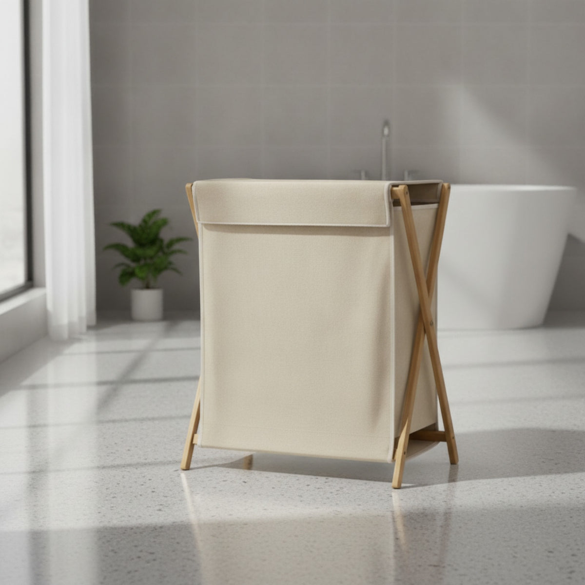 Panier à linge sale pliable bambou - vue de face - PLISSÉ