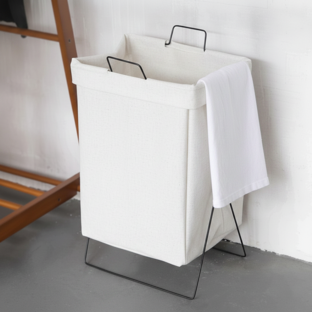 Panier à linge pliable grande capacité - coloris Blanc - PLISSÉ